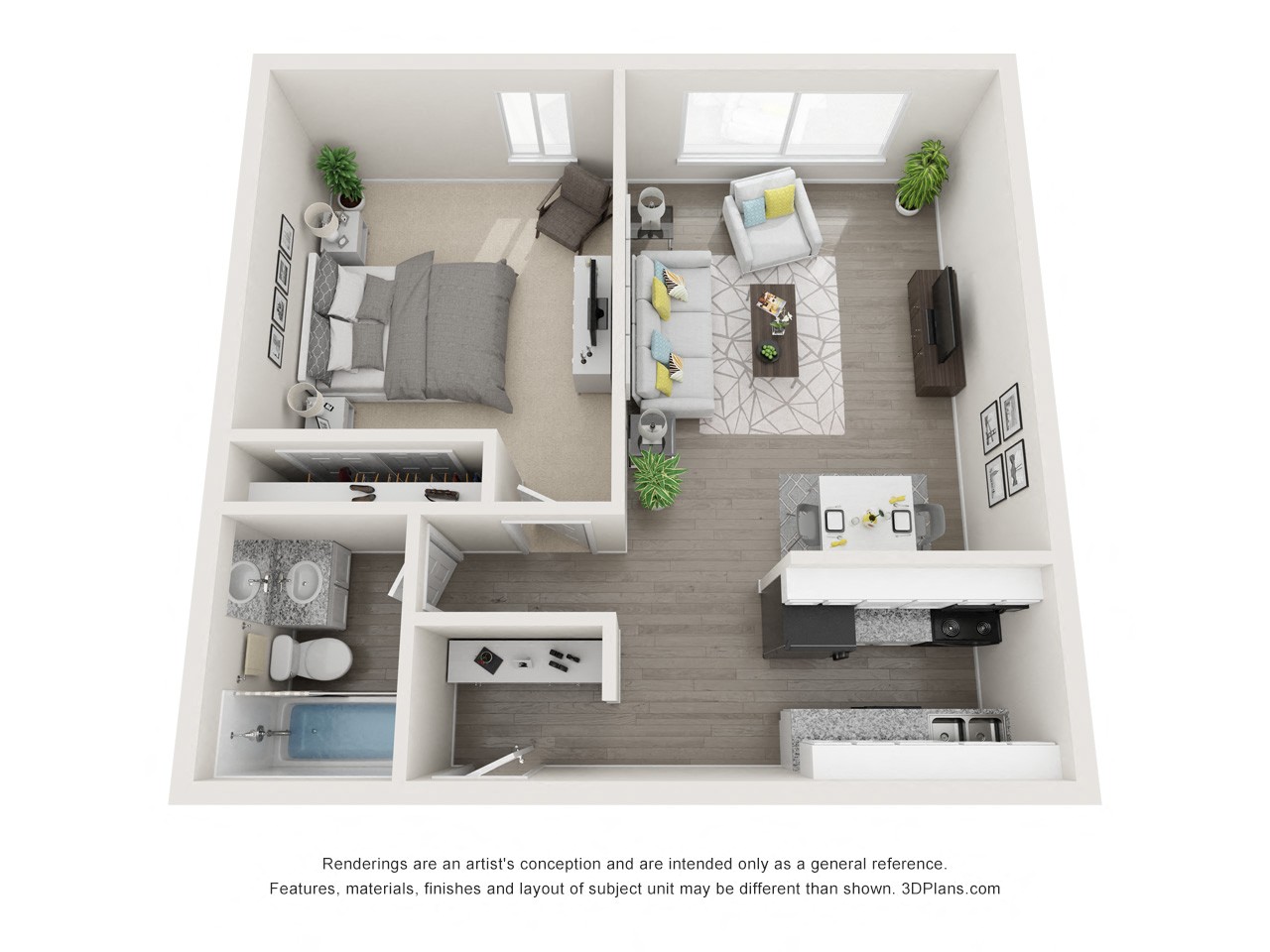Floor plan layout diagram for 1 Bed 1 Bath